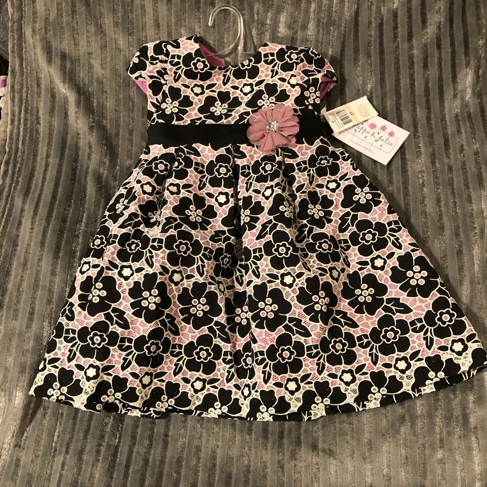 NWT - black & white dress with lavender underlay